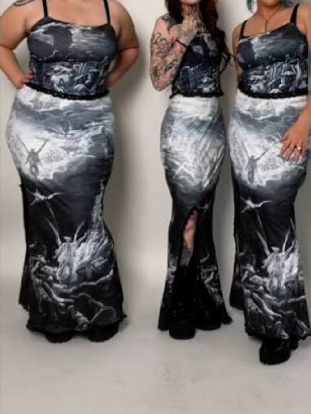 Forest Ink Valley of Bones Plus-Size Black & Gray Printed Maxi Skirt